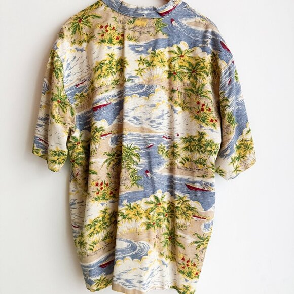 Vintage Bugle Boy Silk Blend Tropical Hawaiian Print Button Down Shirt XL - Picture 7 of 10